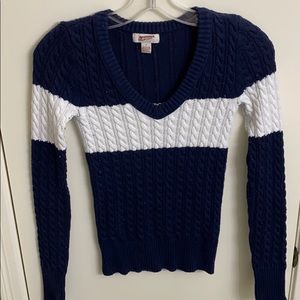 Blue and white striped sweater
